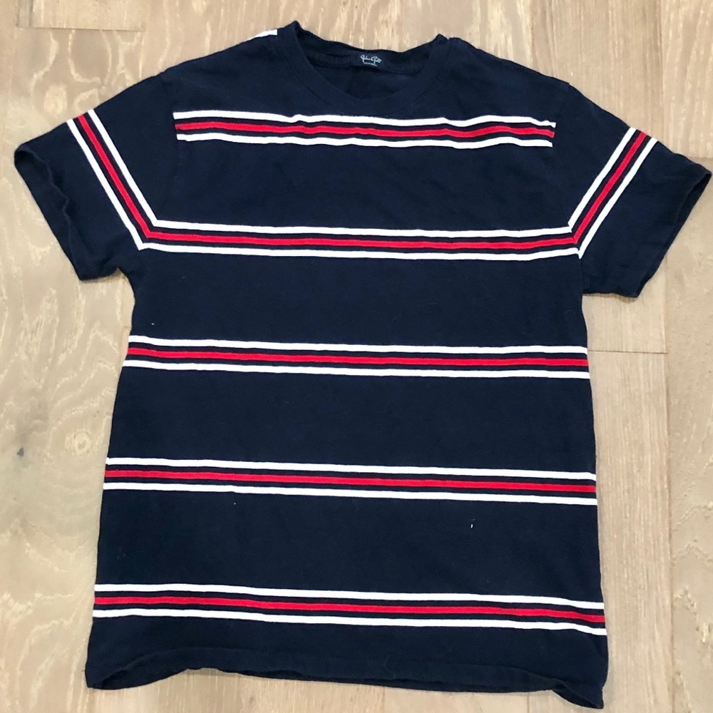 Brandy Melville Navy Blue and White Striped Tee